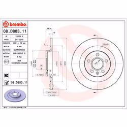 Disque de frein BREMBO 08D88311 arrière, plein, à haute teneur en carbone, 1 pièce