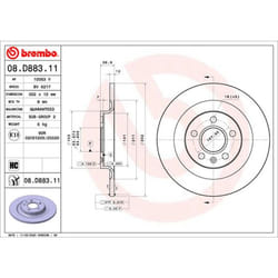 Disque de frein BREMBO 08D88311 arrière, plein, à haute teneur en carbone, 1 pièce
