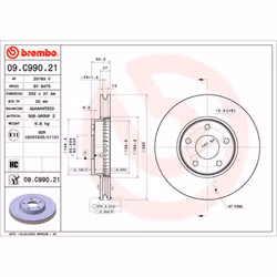 Disque de frein BREMBO 09C99021 avant, ventilé, à haute teneur en carbone, 1 pièce