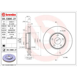 Disque de frein BREMBO 09C99021 avant, ventilé, à haute teneur en carbone, 1 pièce