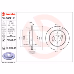 Disque de frein BREMBO 08B60221 arrière, plein, 1 pièce