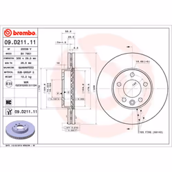 Disque de frein BREMBO 09D21111 avant, ventilé, à haute teneur en carbone, 1 pièce