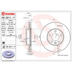 Disque de frein BREMBO 09D21111 avant, ventilé, à haute teneur en carbone, 1 pièce