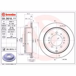 Disque de frein BREMBO 09D61811 arrière, ventilé, 1 pièce