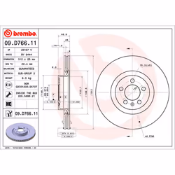 Disque de frein BREMBO 09D76611 avant, ventilé, à haute teneur en carbone, 1 pièce