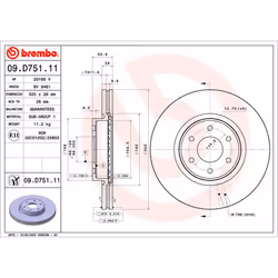 Disque de frein BREMBO 09D75111 avant, ventilé, 1 pièce