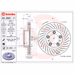 Disque de frein BREMBO 09D93111 avant, ventilé, à haute teneur en carbone, 1 pièce