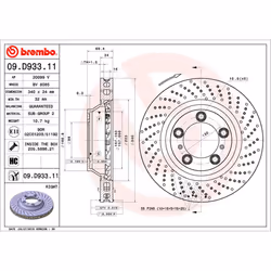 Disque de frein BREMBO 09D93311 avant, ventilé, à haute teneur en carbone, 1 pièce