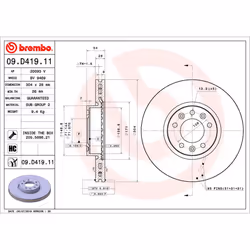 Disque de frein BREMBO 09D41911 avant, ventilé, à haute teneur en carbone, 1 pièce