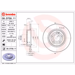 Disque de frein BREMBO 08D75811 arrière, plein, à haute teneur en carbone, 1 pièce