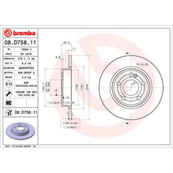 Disque de frein BREMBO 08D75811 arrière, plein, à haute teneur en carbone, 1 pièce