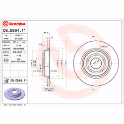 Disque de frein BREMBO 08.D864.11 arrière, plein, 1 pièce