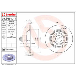 Disque de frein BREMBO 08.D864.11 arrière, plein, 1 pièce