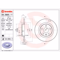 Disque de frein BREMBO 08D89311 arrière, plein, à haute teneur en carbone, 1 pièce