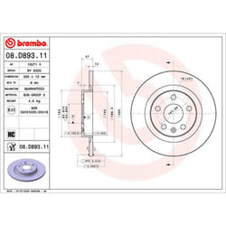 Disque de frein BREMBO 08D89311 arrière, plein, à haute teneur en carbone, 1 pièce