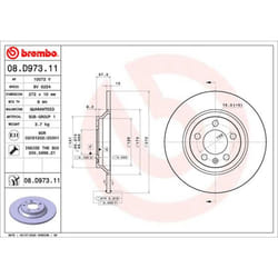 Disque de frein BREMBO 08D97311 arrière, plein, 1 pièce