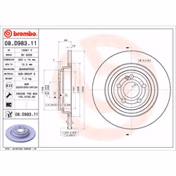 Disque de frein BREMBO 08D98311 arrière, plein, à haute teneur en carbone, 1 pièce