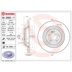 Disque de frein BREMBO 08D98311 arrière, plein, à haute teneur en carbone, 1 pièce