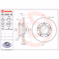 Disque de frein BREMBO 08.E026.20 arrière, plein, 1 pièce