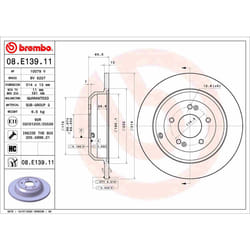 Disque de frein BREMBO 08.E139.11 arrière, plein, à haute teneur en carbone, 1 pièce