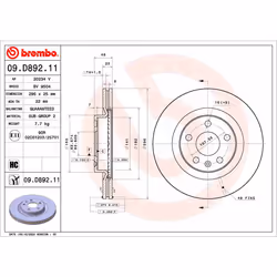Disque de frein BREMBO 09.D892.11 avant, ventilé, à haute teneur en carbone, 1 pièce