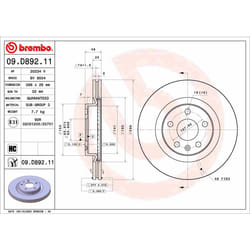 Disque de frein BREMBO 09.D892.11 avant, ventilé, à haute teneur en carbone, 1 pièce