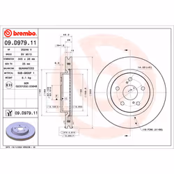 Disque de frein BREMBO 09D97911 avant, ventilé, 1 pièce