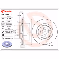 Disque de frein BREMBO 09.D989.11 avant, ventilé, à haute teneur en carbone, 1 pièce