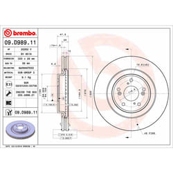 Disque de frein BREMBO 09.D989.11 avant, ventilé, à haute teneur en carbone, 1 pièce