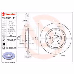 Disque de frein BREMBO 09D99111 arrière, ventilé, à haute teneur en carbone, 1 pièce