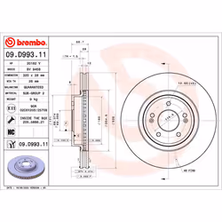 Disque de frein BREMBO 09D99311 avant, ventilé, à haute teneur en carbone, 1 pièce
