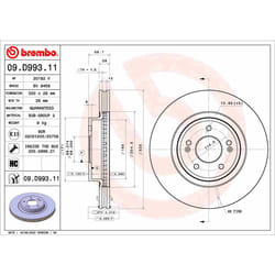 Disque de frein BREMBO 09D99311 avant, ventilé, à haute teneur en carbone, 1 pièce