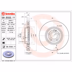 Disque de frein BREMBO 09E02211 avant, ventilé, à haute teneur en carbone, 1 pièce