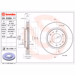 Disque de frein BREMBO 09E06911 avant, ventilé, 1 pièce