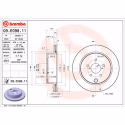 Disque de frein BREMBO 09E09811 arrière, ventilé, 1 pièce