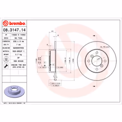Disque de frein BREMBO 08.3147.14, avant, plein, 1 pièce