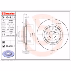 Disque de frein BREMBO 08N24921 arrière, plein, à haute teneur en carbone, 1 pièce