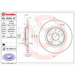 Disque de frein BREMBO 08N24921 arrière, plein, à haute teneur en carbone, 1 pièce