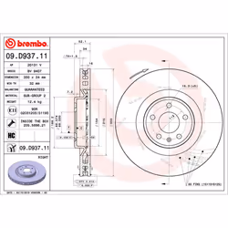 Disque de frein BREMBO 09D93711 avant, ventilé, rainuré, à haute teneur en carbone, 1 pièce