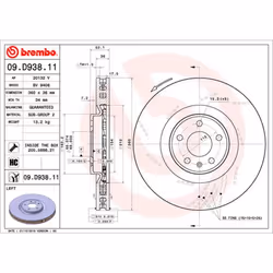 Disque de frein BREMBO 09D93811 avant, ventilé, rainuré, à haute teneur en carbone, 1 pièce