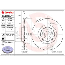 Disque de frein BREMBO 09D93811 avant, ventilé, rainuré, à haute teneur en carbone, 1 pièce