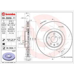 Disque de frein BREMBO 09D93911 avant, ventilé, rainuré, à haute teneur en carbone, 1 pièce