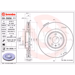 Disque de frein BREMBO 09D93611 avant, ventilé, rainuré, à haute teneur en carbone, 1 pièce