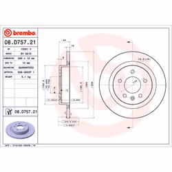 Disque de frein BREMBO 08D75721 arrière, plein, 1 pièce