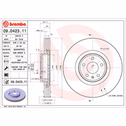 Disque de frein BREMBO 09D42311 avant, ventilé, à haute teneur en carbone, 1 pièce