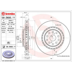Disque de frein BREMBO 09D69311 avant, ventilé, 1 pièce