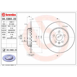 Disque de frein BREMBO 08C98323 arrière, plein, 1 pièce