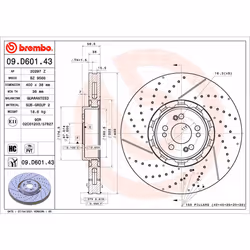 Disque de frein BREMBO 09D60143 avant, ventilé, à haute teneur en carbone, 1 pièce