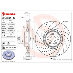Disque de frein BREMBO 09D60143 avant, ventilé, à haute teneur en carbone, 1 pièce