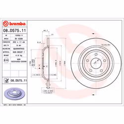 Disque de frein BREMBO 08D57511 arrière, plein, 1 pièce